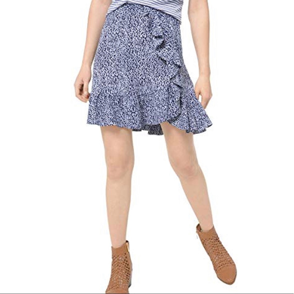 Michael Kors Navy Spotted Wrap Skirt